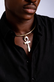 Collier + Pendentif Croix Ank (7cm)