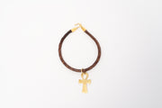 Cordon en Cuir + Pendentif Croix Ank en bronze (3 cm)